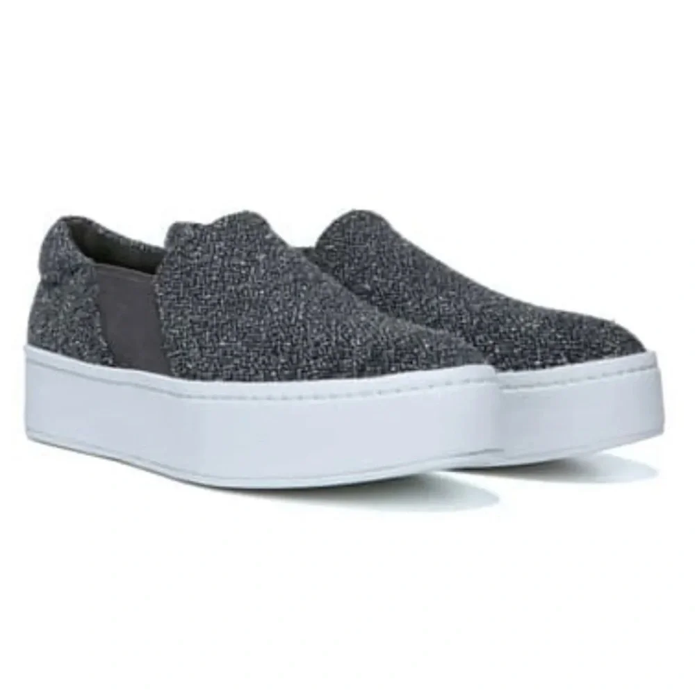 $225 Vince Warren Platform Sneakers 8 Gray Tweed Round Toe Notched Vamp Slip On - Picture 6 of 15